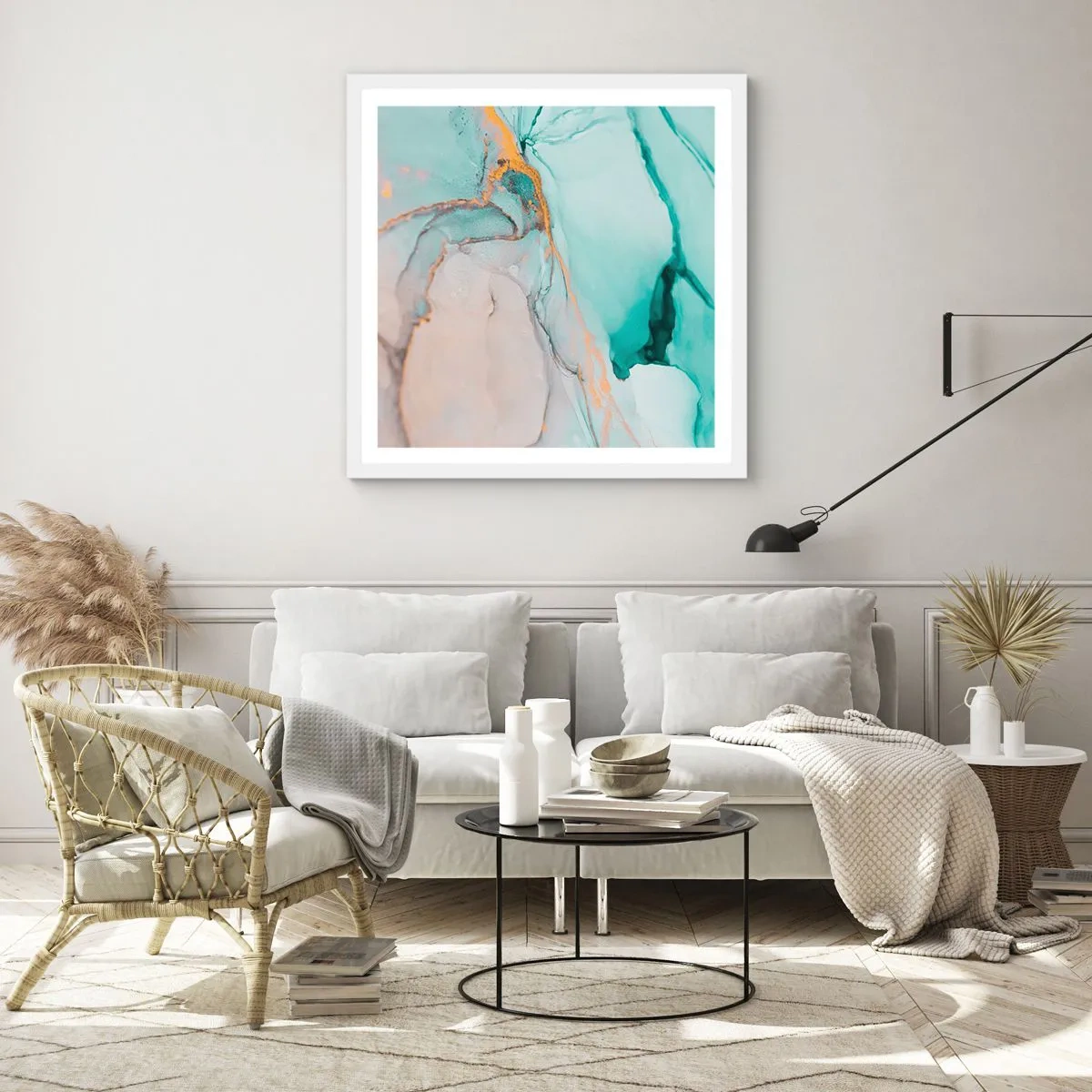 Poster in een witte lijst - Een dans van vormen en kleuren - 50x50 cm