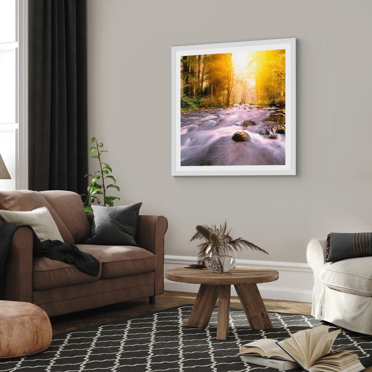 Poster in een witte lijst - Malachiet in een zilveren en gouden lijst - 30x30 cm