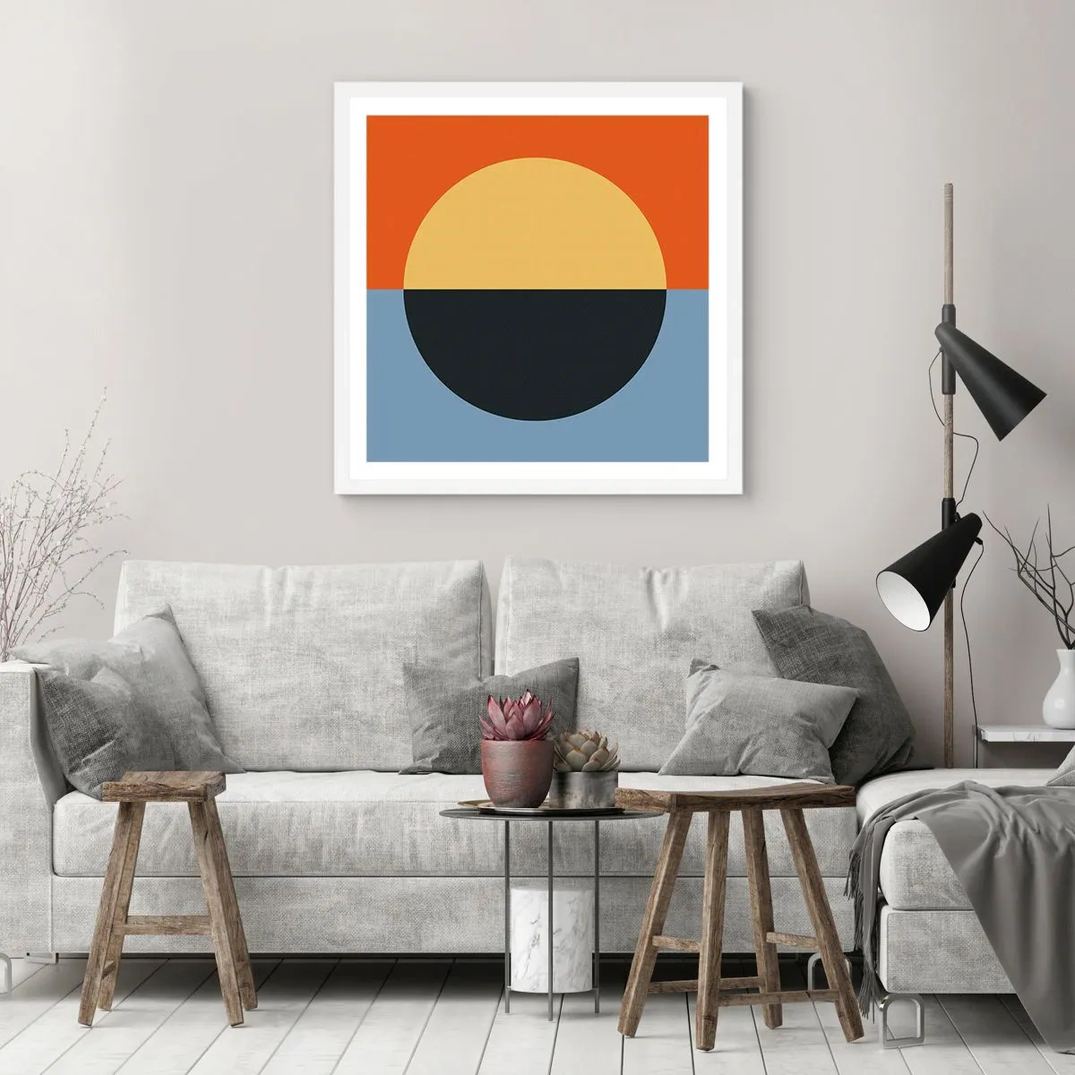 Poster in een witte lijst - Een compositie van warmte en koelte - 40x40 cm