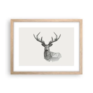 Een poster in een licht eiken lijst - Een hert in kubistische stijl - 40x30 cm