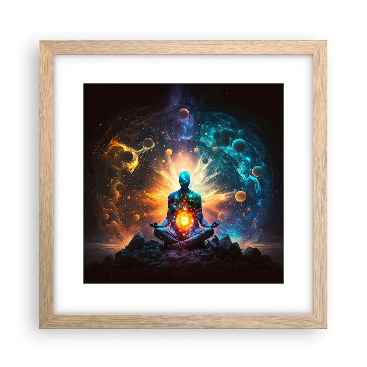 Een poster in een licht eiken lijst - Kosmische vrede - 30x30 cm