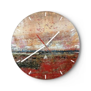 Wandklok - Klok - Een abstract landschap met textuur en warme aardtinten. - 30x30cm - Wellicht is het de zee - Moderne wanddecoratie voor woonkamer, keuken en slaapkamer ARTTOR