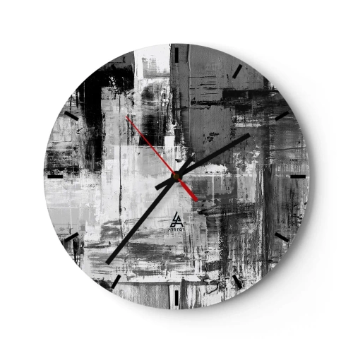 Wandklok - Klok - Zwart-wit abstractie met penseelstreektextuur - 30x30cm - Grijs is prachtig - Moderne wanddecoratie voor woonkamer, keuken en slaapkamer ARTTOR