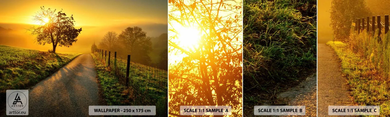 Fotobehang Monster Zelfklevend Deluxe Sticker - Honingmiddag - Landschap, Zandweg, Wei - 100x30 cm