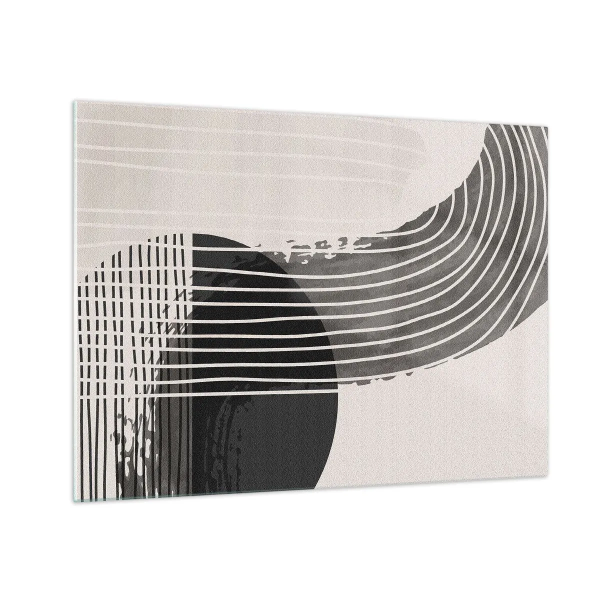 Schilderen op glas - Zwart-wit abstractie met lijnen en geometrische vormen - 70x50cm - Daar en terug - Moderne wanddecoratie voor woonkamer en slaapkamer ARTTOR