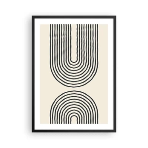 Poster in een zwarte lijst - Een abstract patroon met lijnen die symmetrische bogen vormen in een minimalistische stijl. - 50x70cm - In een ogenblik ... - Moderne wanddecoratie voor woonkamer en slaapkamer ARTTOR