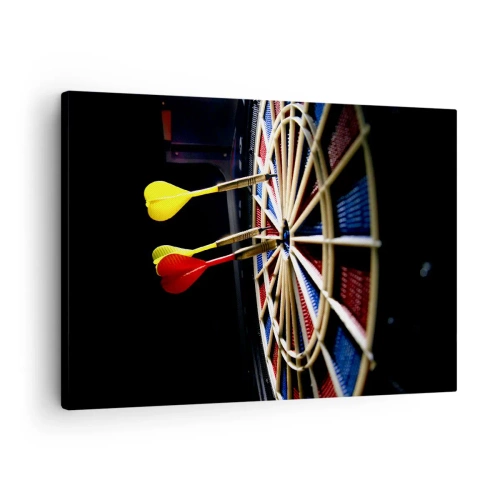 Schilderen op canvas - Een dartbord met raakpijltjes op een zwarte achtergrond - 70x50cm - De spikerop de kop - Moderne wanddecoratie voor woonkamer en slaapkamer ARTTOR