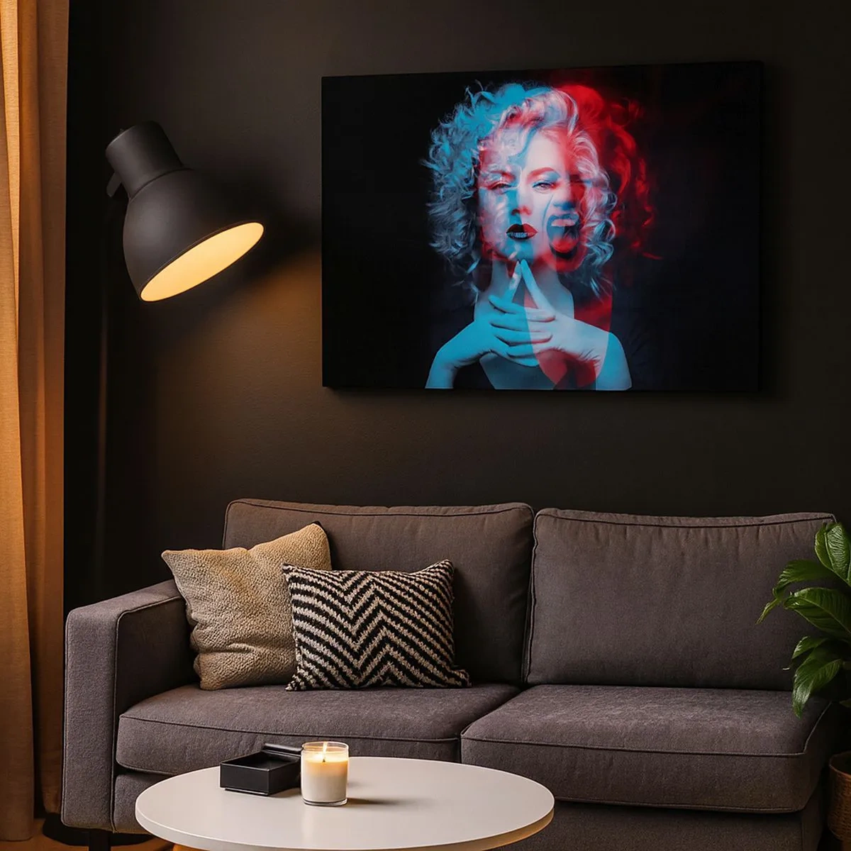 Schilderen op canvas - Dubbelportret van een vrouw in rood en blauw - 70x50cm - Alter ego - Moderne wanddecoratie voor woonkamer en slaapkamer ARTTOR