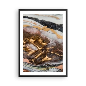 Poster in een zwarte lijst - Een abstract patroon in tinten goud, zwart en wit, geïnspireerd door de natuur. - 50x70cm - Het element aarde - Moderne wanddecoratie voor woonkamer en slaapkamer ARTTOR