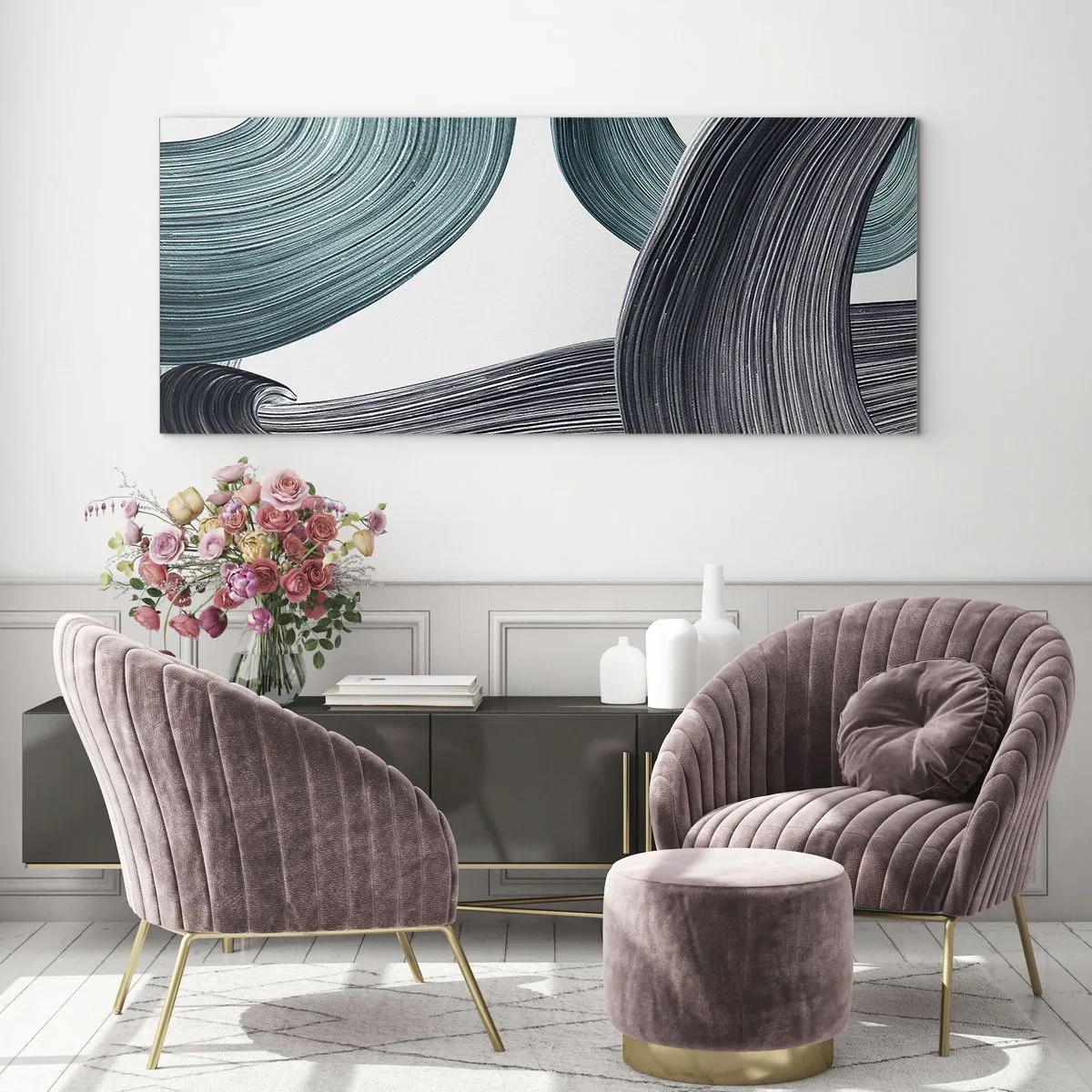 Schilderen op glas - Smaragdgroene en zwarte paden - 140x50 cm