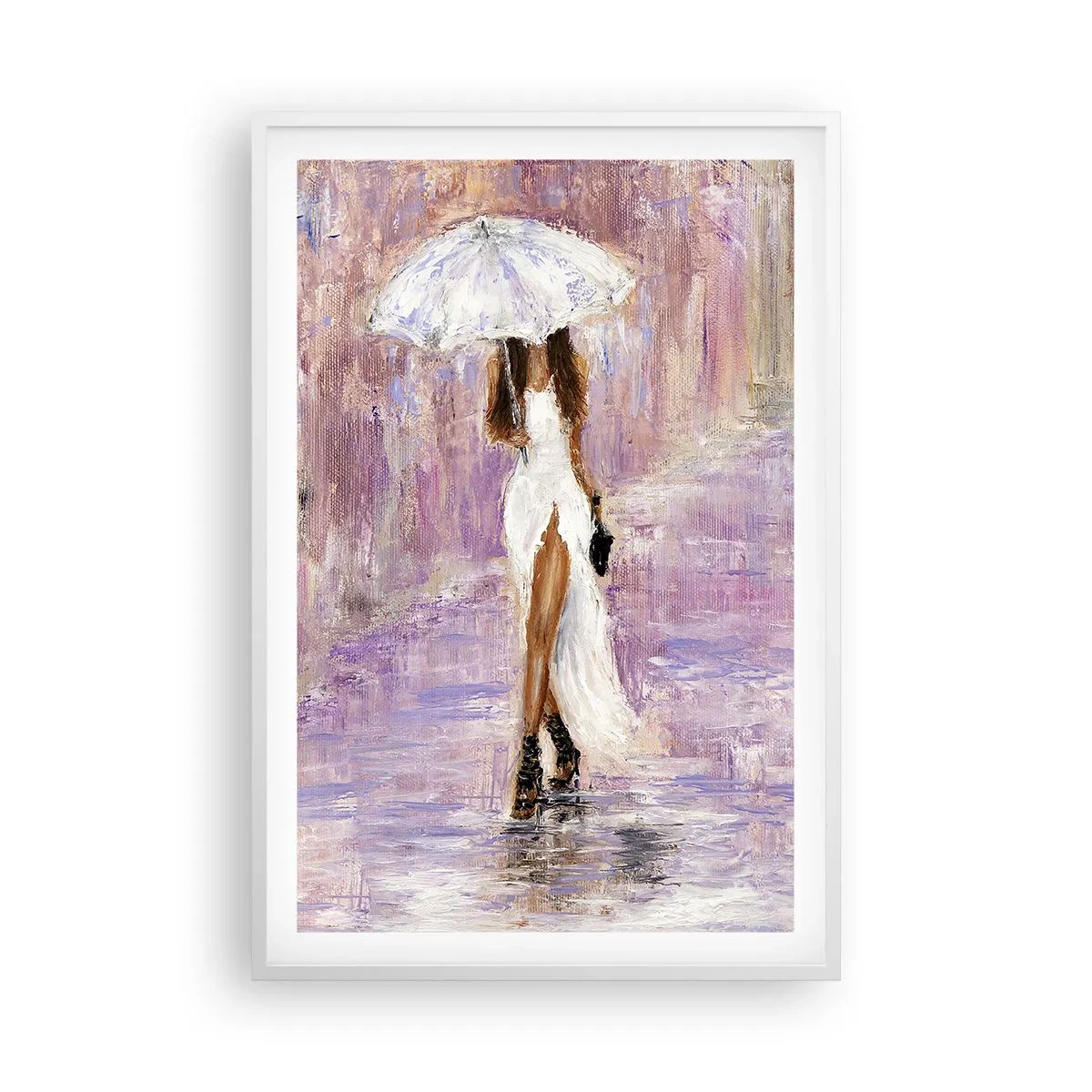 Poster in een witte lijst - In de lila regen - 61x91 cm
