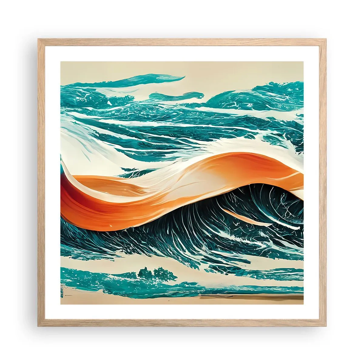 Een poster in een licht eiken lijst - De droom van elke surfer - 60x60 cm