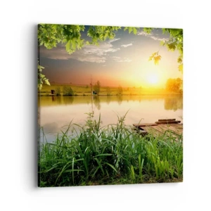Schilderen op canvas - Landschap in een groen kader - 40x40 cm