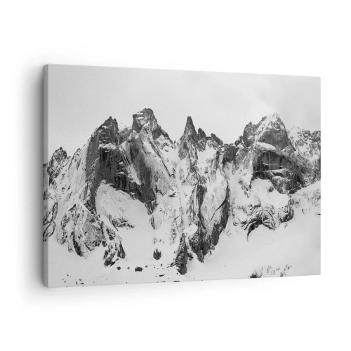 Schilderen op canvas - Zwart-witte besneeuwde bergtoppen - 70x50cm - Granieten gevaarlijke nok - Moderne wanddecoratie voor woonkamer en slaapkamer ARTTOR