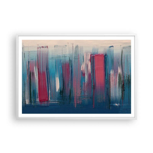 Poster in een witte lijst - Verticale compositie in blauw en rood - 100x70 cm