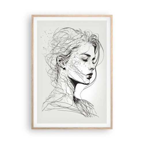 Een poster in een licht eiken lijst - Portret in gedachten - 70x100 cm