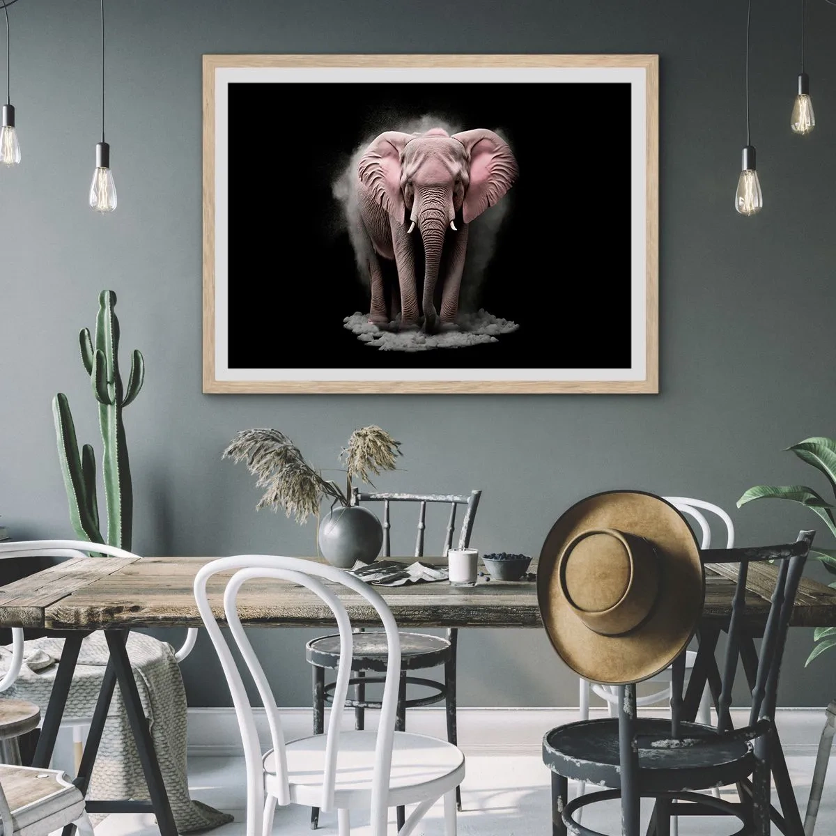 Een poster in een licht eiken lijst - Denk niet aan een roze olifant! - 91x61 cm