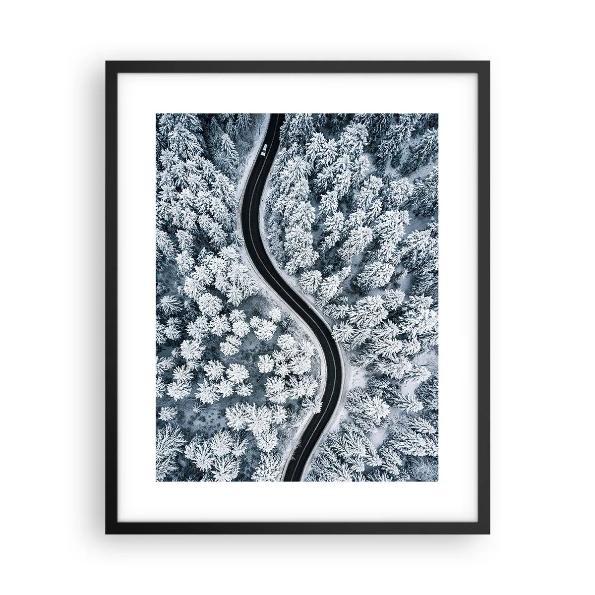 Poster in een zwarte lijst - Door het winterbos - 40x50 cm