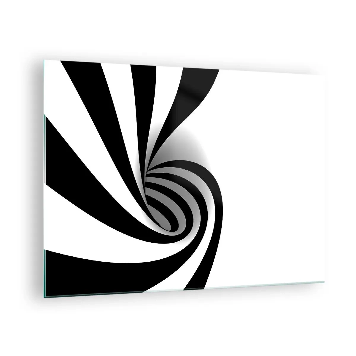 Schilderen op glas - Abstracte spiraal in zwart-wit met een dynamische vorm - 70x50cm - En toch draait het - Moderne wanddecoratie voor woonkamer en slaapkamer ARTTOR