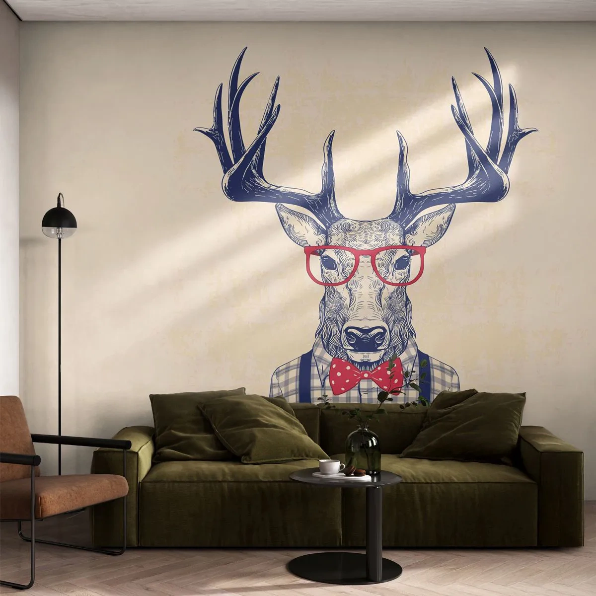 Fotobehang Premium Sand - Een grappig extravaganza - Abstractie, Hert, Hipster - 400x280 cm