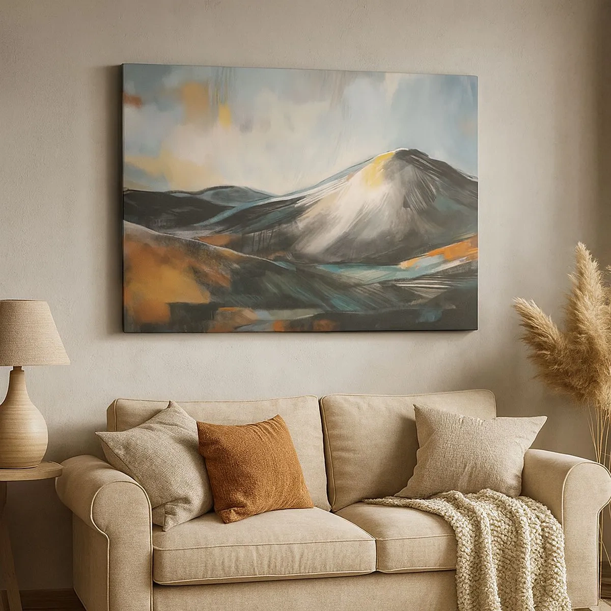 Schilderen op canvas - Abstract berglandschap in warme tinten - 70x50cm - Ruw en prachtig - Moderne wanddecoratie voor woonkamer en slaapkamer ARTTOR