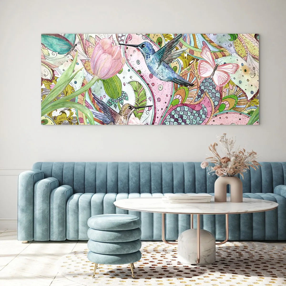 Schilderen op glas - Verstrikt in wijnstokken - 100x40 cm