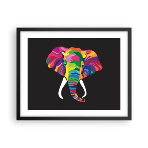 Poster in een zwarte lijst - De olifant die ervan hield om in de regenboog te baden - 50x40 cm