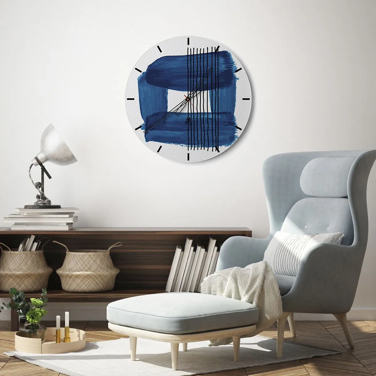 Wandklok - Klok - Blauwe en zwarte compositie - 40x40 cm