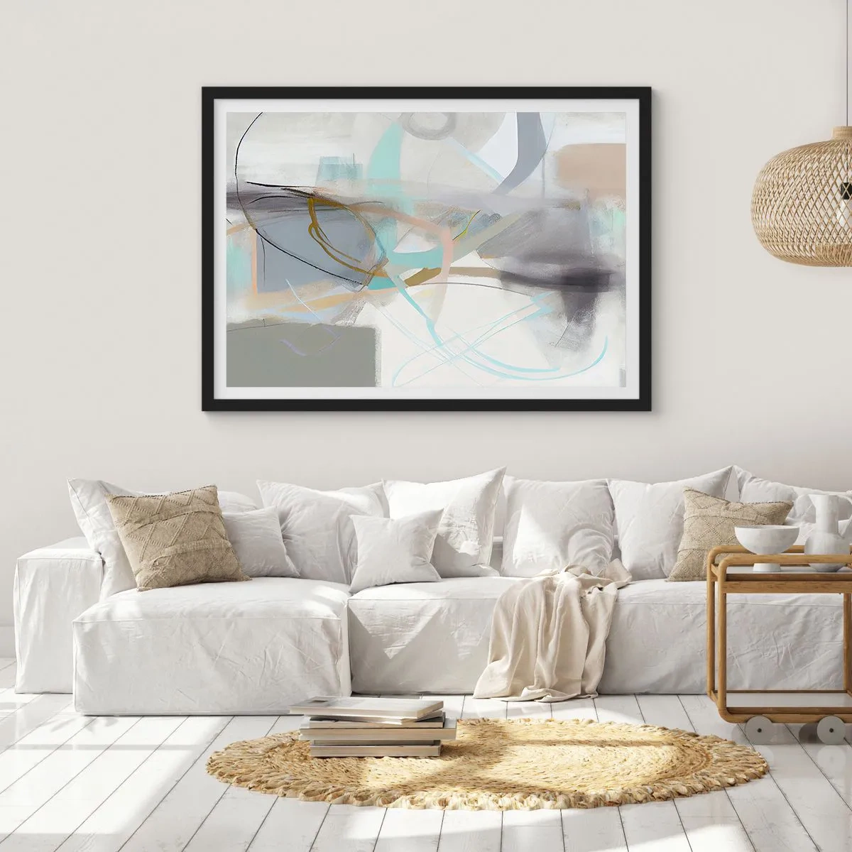 Poster in een zwarte lijst - Mistige abstractie - 100x70 cm