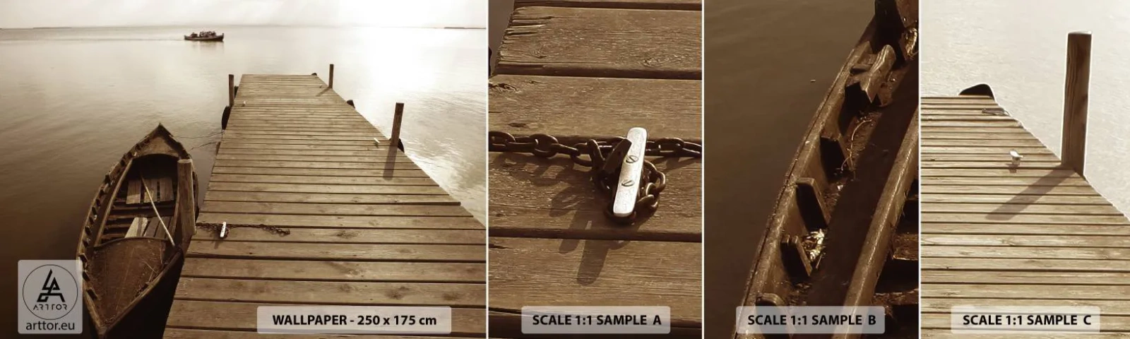 Fotobehang Monster Zelfklevend Deluxe Sticker - Grote vrede - Landschap, Meer, Houten brug - 100x30 cm