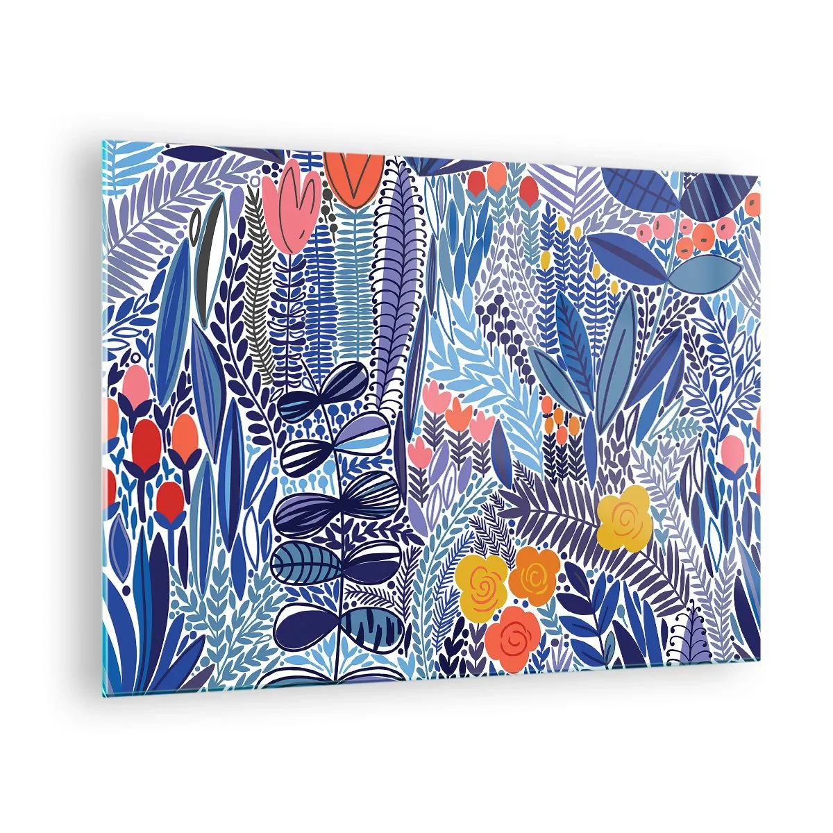 Schilderen op glas - Een kleurrijke plantencompositie in tropische stijl - 70x50cm - Hawaiiaanse tuin - Moderne wanddecoratie voor woonkamer en slaapkamer ARTTOR