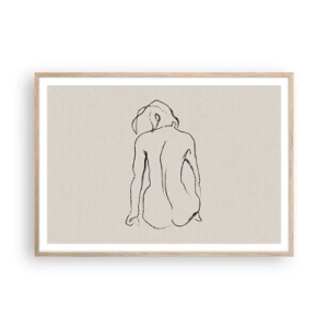 Een poster in een licht eiken lijst - Naakt meisje - 100x70 cm