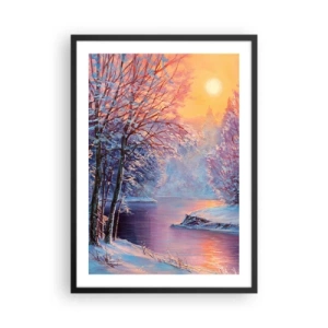Poster in een zwarte lijst - Winterlandschap met een rivier in de gloed van de ondergaande zon - 50x70cm - De kleuren van de winter - Moderne wanddecoratie voor woonkamer en slaapkamer ARTTOR