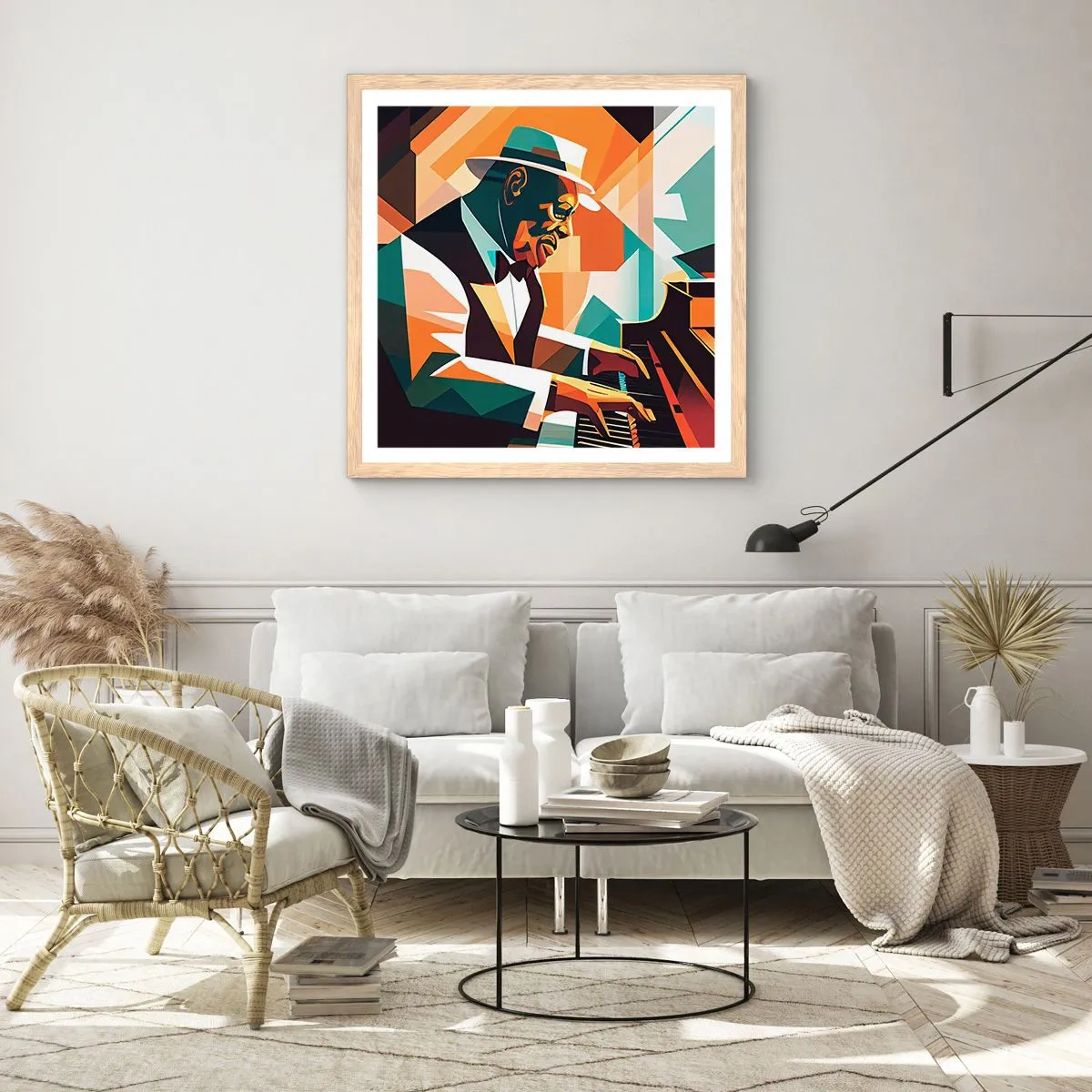 Een poster in een licht eiken lijst - Al die jazz - 60x60 cm