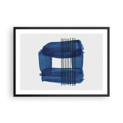 Poster in een zwarte lijst - Blauwe en zwarte compositie - 70x50 cm