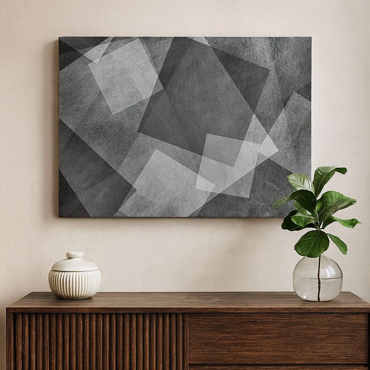 Schilderen op canvas - Zwart-wit abstractie met geometrische vormen - 70x50cm - Het eeuwige symbool van duurzaamheid en orde - Moderne wanddecoratie voor woonkamer en slaapkamer ARTTOR