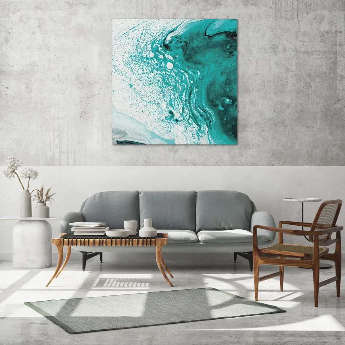 Schilderen op glas - Versmelten in wit en turkoois - 40x40 cm