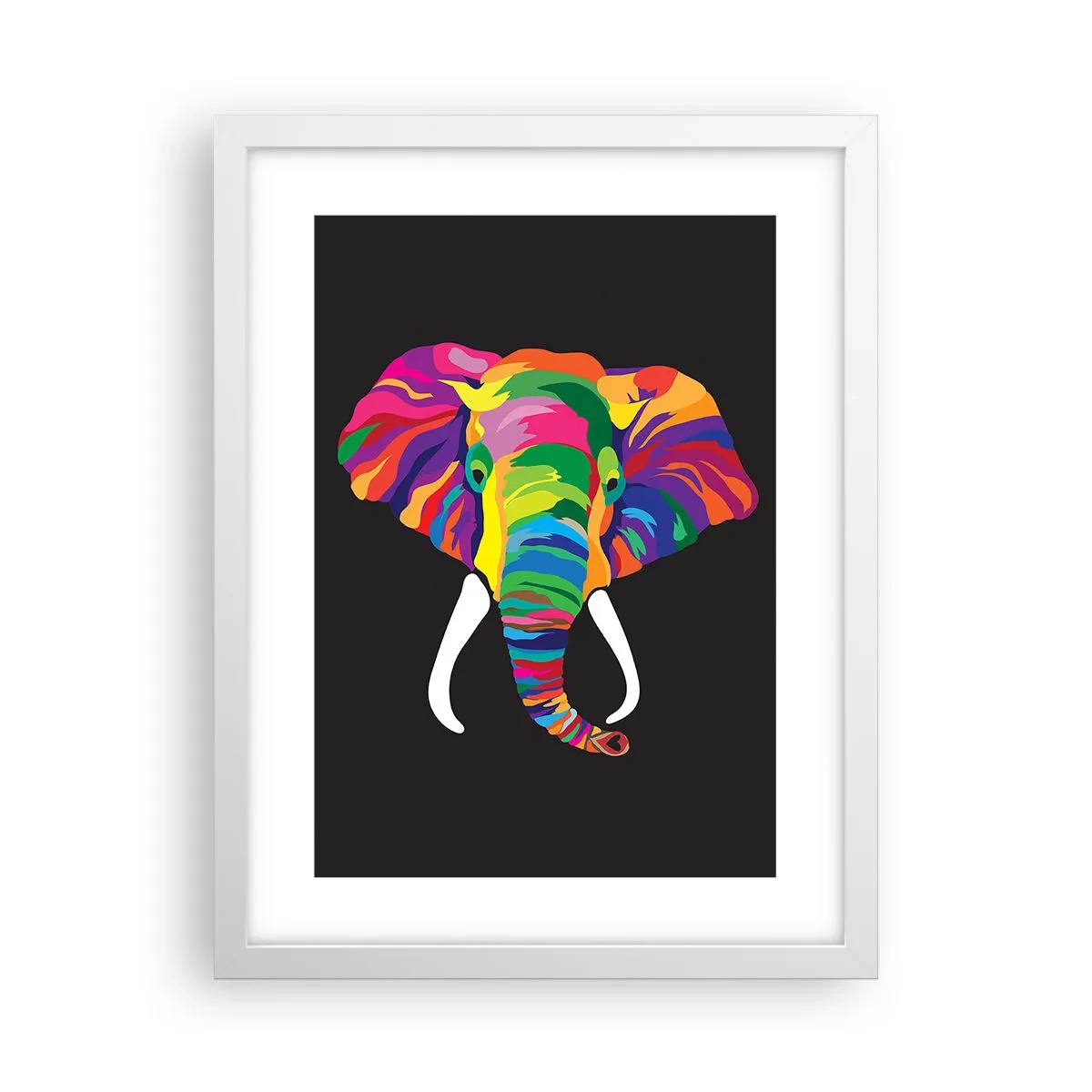 Poster in een witte lijst - De olifant die ervan hield om in de regenboog te baden - 30x40 cm