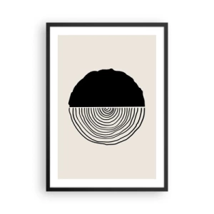 Poster in een zwarte lijst - Een minimalistische afbeelding van een dwarsdoorsnede van hout - 50x70cm - Half om half - Moderne wanddecoratie voor woonkamer en slaapkamer ARTTOR