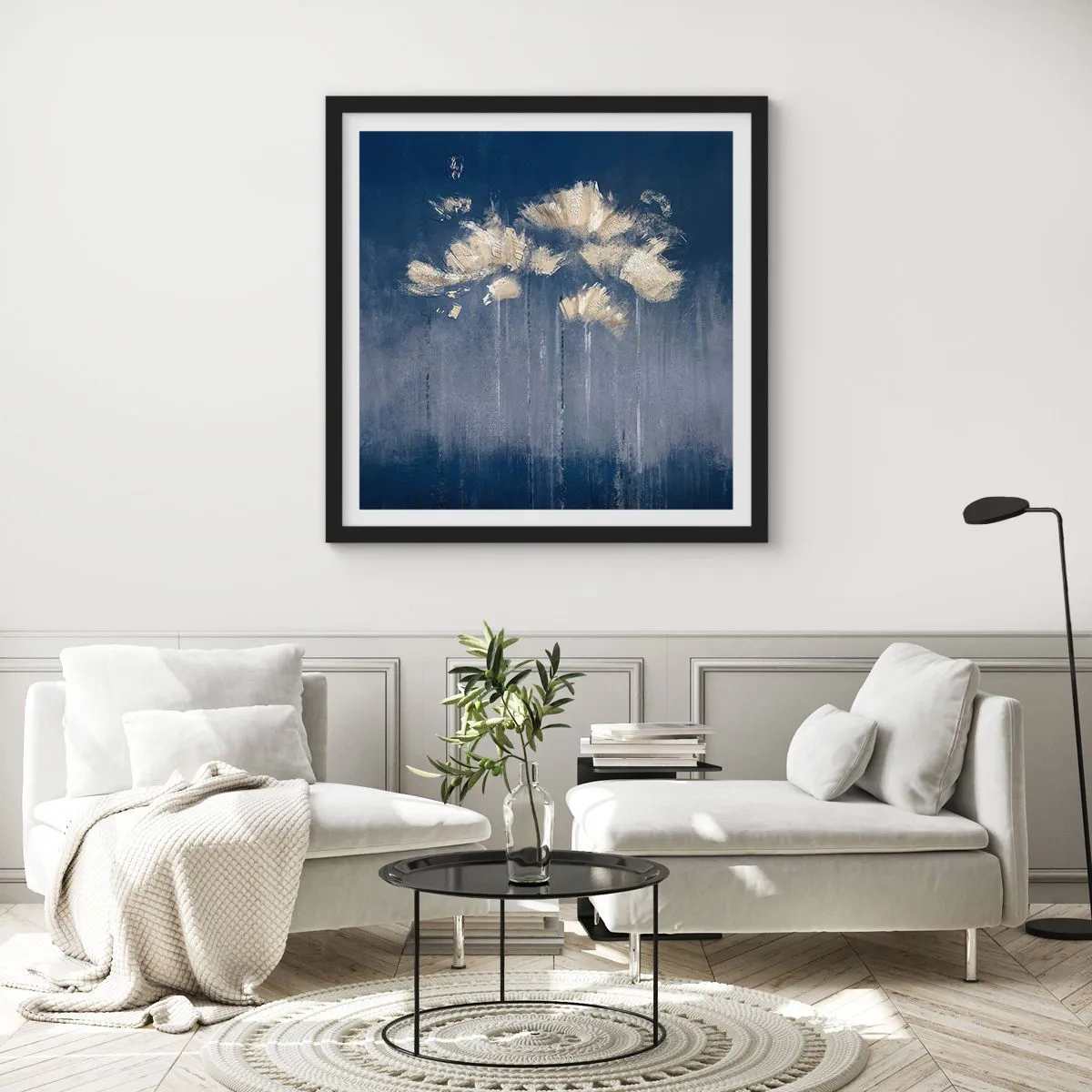 Poster in een zwarte lijst - Als bloemblaadjes in de wind - 40x40 cm