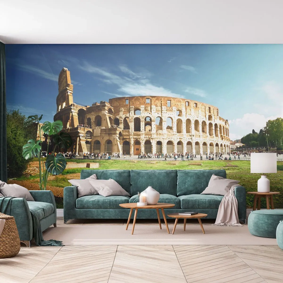Zelfklevend Fotobehang Deluxe Sticker - We kunnen nog steeds het gekletter van het geweer horen - Colosseum, Rome, Architectuur - 250x175 cm