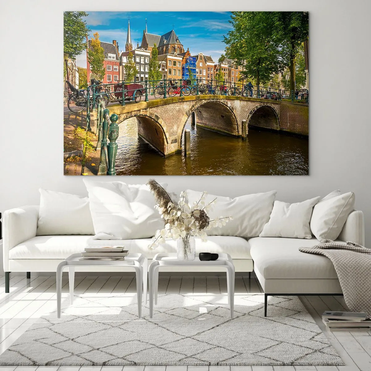 Schilderen op glas - Lente aan de gracht - 120x80 cm
