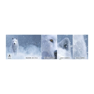 Fotobehang Monster Zelfklevend Deluxe Sticker - In winterse sferen - witte wolf, Dieren, Winter - 100x30 cm