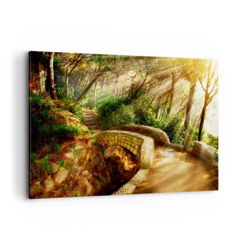 Schilderen op canvas - Rechtstreeks vanaf de brug het sprookjesbos in - 120x80 cm