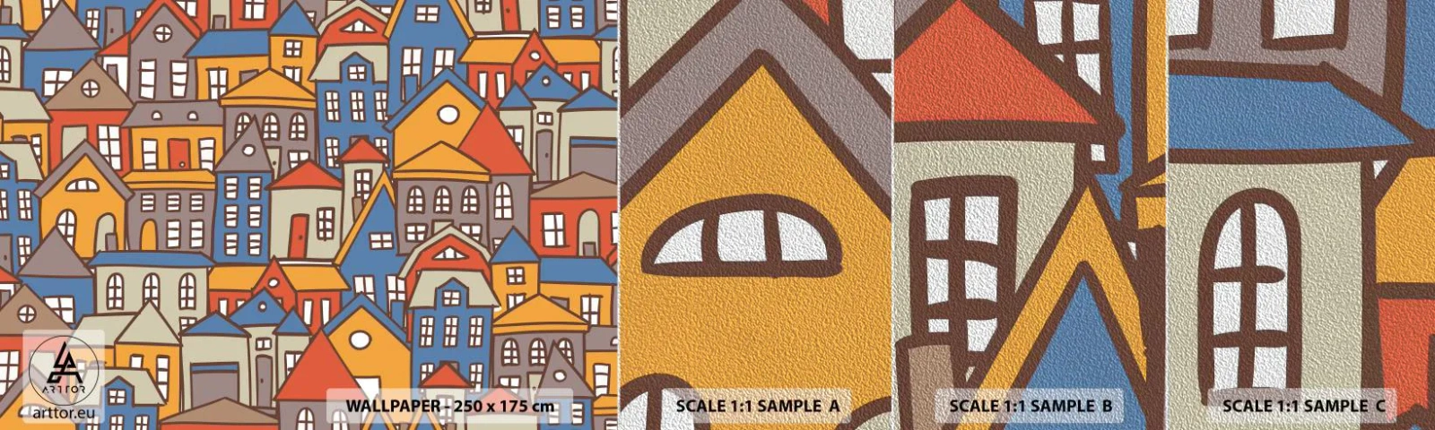 Fotobehang Monster Premium Sand - Achter het huis is een huis - Stad, Architectuur, Oude stad - 100x30 cm