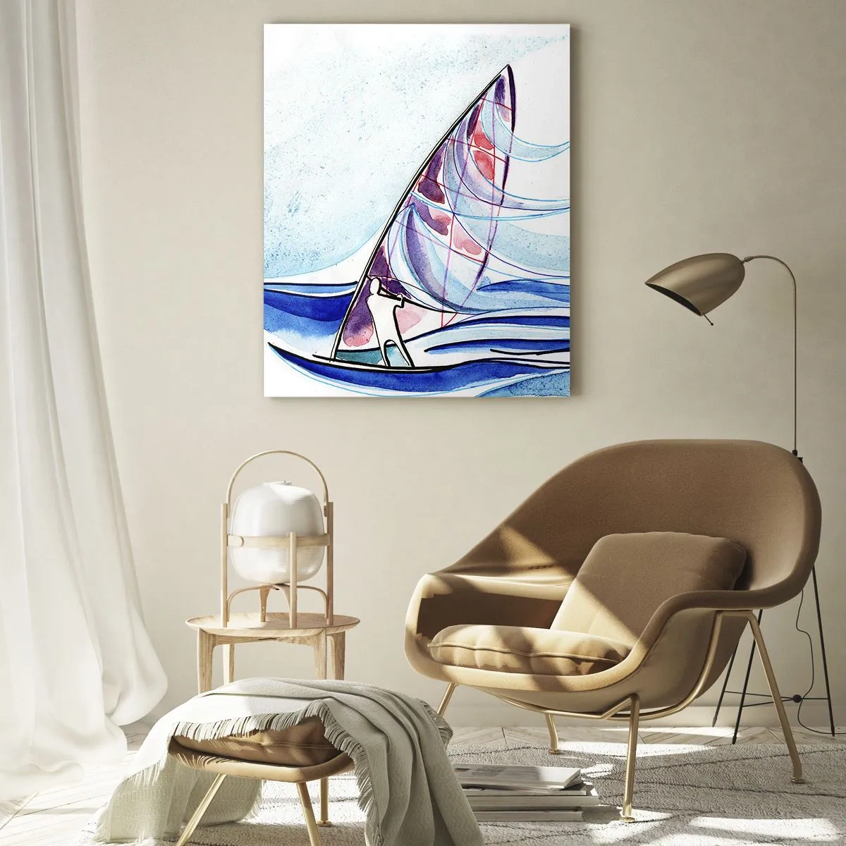 Schilderen op glas - Met de wind op het ritme van de golven - 70x100 cm