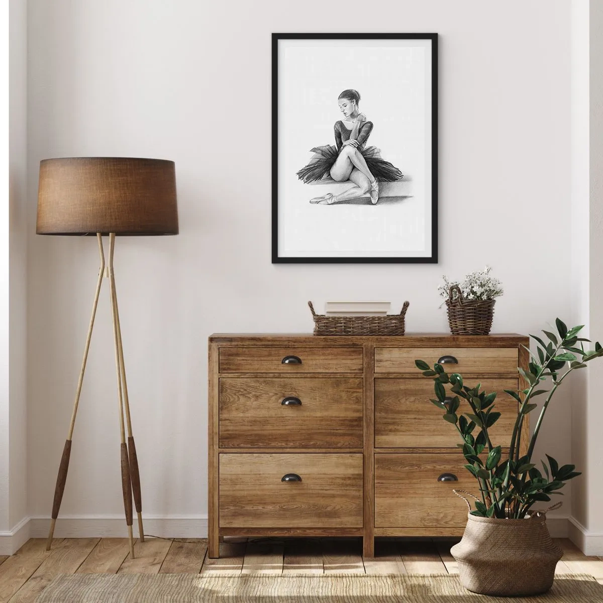 Poster in een zwarte lijst - Schets van een rustende ballerina - 50x70cm - Betoverd door de dans - Moderne wanddecoratie voor woonkamer en slaapkamer ARTTOR