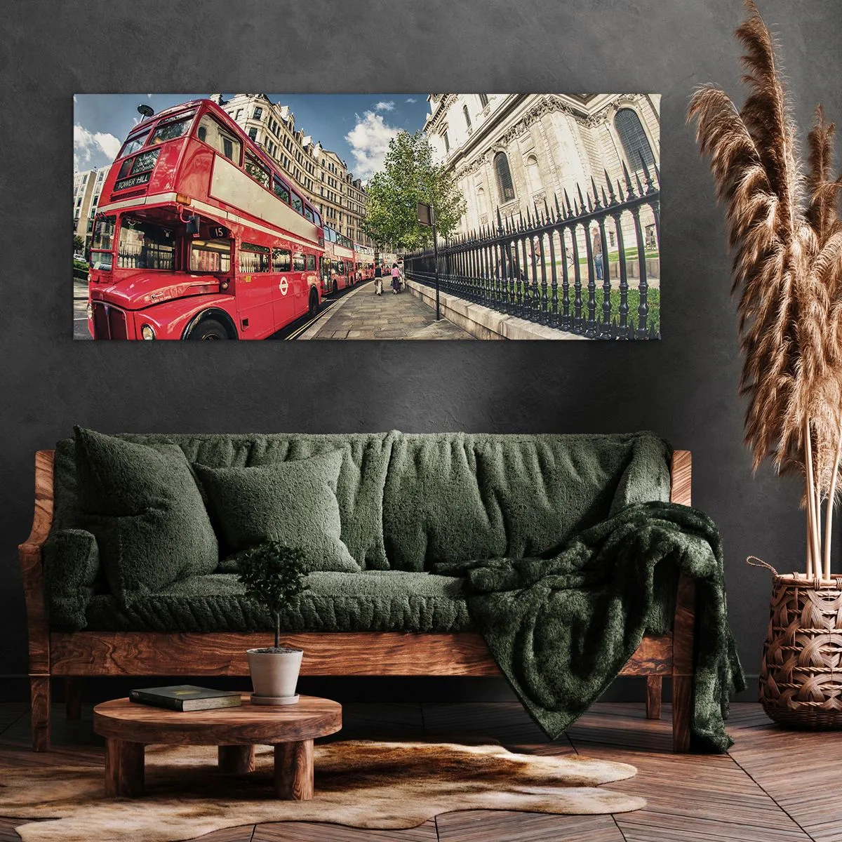 Schilderen op canvas - Londense straat in grijs en rood - 100x40 cm