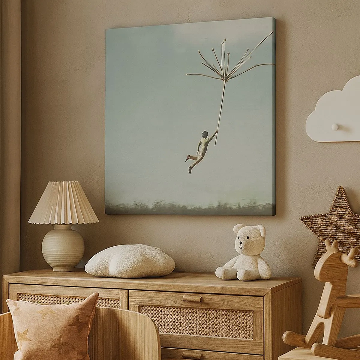 Schilderen op canvas - Vliegers, paardebloemen, wind - 30x30 cm