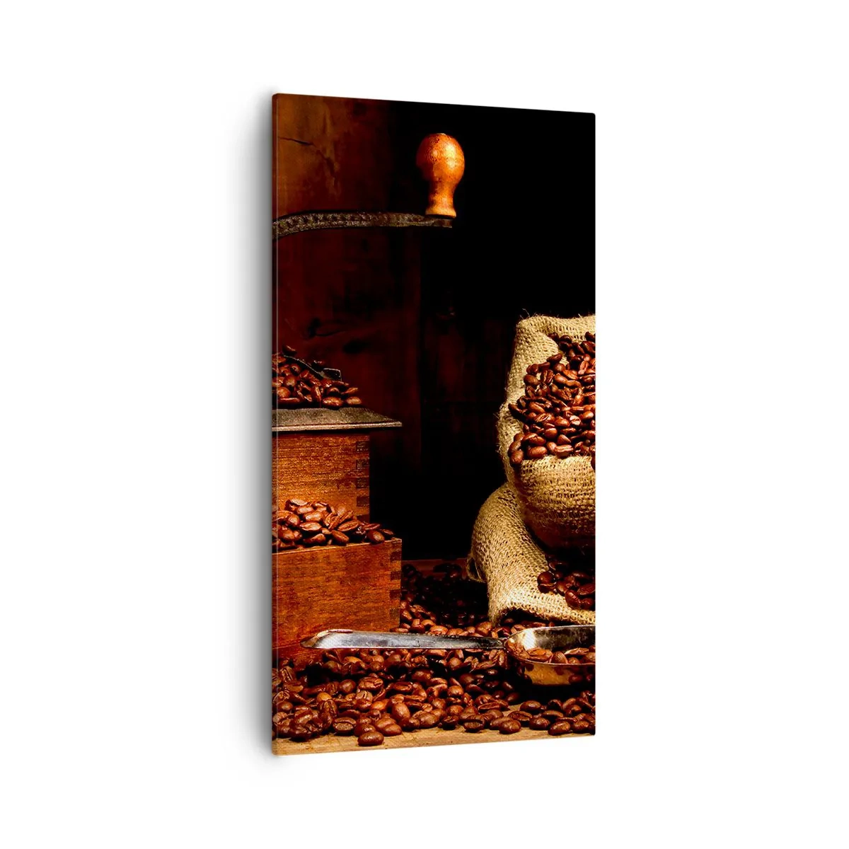 Schilderen op canvas - Stilleven met koffiebonen en een molen - 55x100 cm